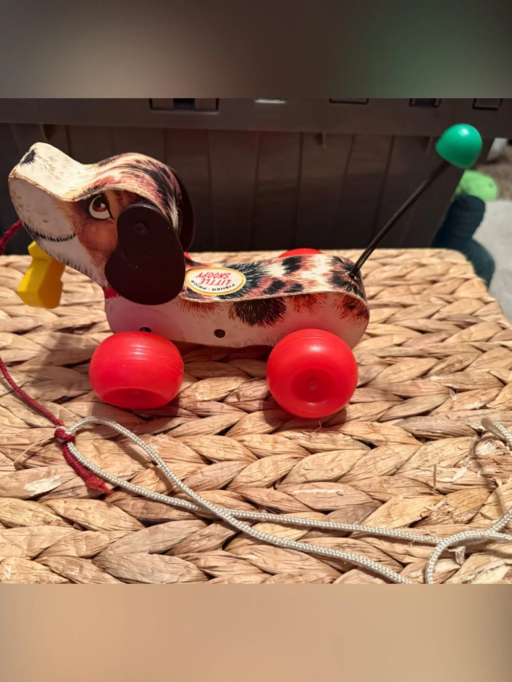 Little Snoopy, Fisher Price pull-along dog, wooden, Vintage Tag-Along